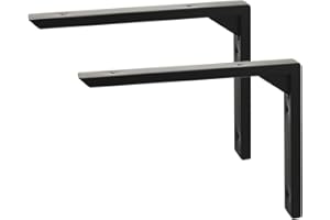 Mooche 20 cm L Shelf Brackets, Pack of 2 Shelf Brackets, Metal Brackets, 304 Stainless Steel Wall Brackets with Curved for Wall Mounting, Stable and Durable, Black
