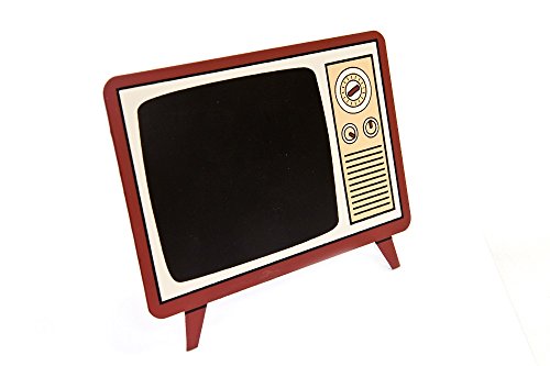 Preisvergleich Produktbild Tafel / Aufsteller "Fernseher im Retro-Look" zum individuellen Beschriften - Material Holz mit Tafelüberzug - inklusive Standfuß