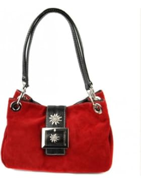 Trachten-Handtasche Dirndltasche Wildleder mit Metallspange mit Edelweiss rot