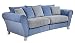 Produktbild CAVADORE 514 Big Sofa Calianne/Große Couch inkl. Kissen im modernen Design mit weißen Holzfüßen/Größe: 257 x 87 x 120 cm (B x H x T) / Materialmix blau - weiß