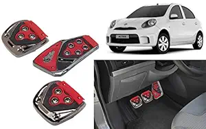 Selifaur - 3 Pcs Red Non-Slip Manual Car Pedals kit Pad Covers Set for Micra Active