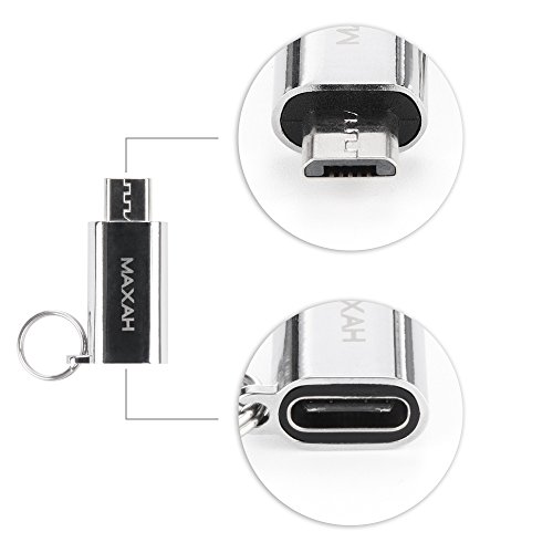 Micro USB auf TYPE C Adapter,MAXAH Type C Konverter Adapter Aluminium-Legierung Gehäuse,mit Schlüsselring 2er Set (Silber) - 3