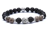 Stärke: 8mm K&B Buddha Armband Lava Stein Holz Braun Karma Silber Bracelet Fashion Vintage Modeschmuck (17)