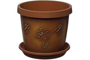 Home Garden Ornaments Keramo Plant Pots Indoor 17cm Diameter – House Plant Pot and Saucer with Original Terracotta Flower – Flower Pots Outside with Plant Saucer (Ø17cm, Terracotta Flower)