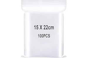 YOFADCI Bolsas de Plástico Transparentes Resellables, Bolsa sellada, Bolsa de Almacenamiento, Bolsa de Cremallera, Aplican a Cocina, Oficina, Almacenamiento de Papelería etc. 15x22cm 100Piezas