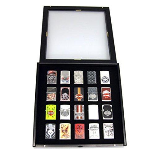 Sammler-Vitrine für 20 Zippo Feuerzeuge, schwarzes Holz - 5