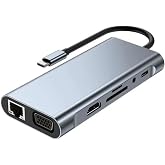 Macbook Pro Air ile Uyumlu Type-C &Ccedil;evirici D&ouml;n&uuml;şt&uuml;r&uuml;c&uuml; &Ccedil;oklayıcı PD Şarj HDMI SD Network VGA Girişli 11 in 1