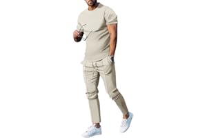 Onsoyours Ensemble de Survêtement Homme Été 2 Pièces T-shirt Manches Courtes/Manches Longue Pantalon Élastique Décontracté Sportswear Tenue de Sport Respirant Plage