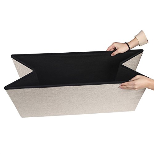 Sitzbank Sitzhocker Hocker Truhe Aufbewahrungsbox CAMILA, Leinenoptik in natur / beige, faltbar mit Deckel - 5