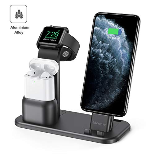 Mercase Supporto di Ricarica per iWatch, Dock di Ricarica 3 in 1 per iPhone Apple Watch And AirPods Compatibile con AirPods, Serie iWatch 4/3/2/1, iPhone XS/X Max/XR/X / 8 (Spazio Grigio)