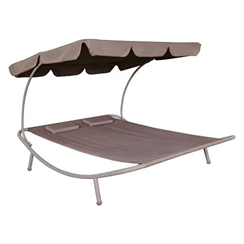 vidaXL Tumbona Doble de Exterior con Parasol y 2 Almohadas, Marrón