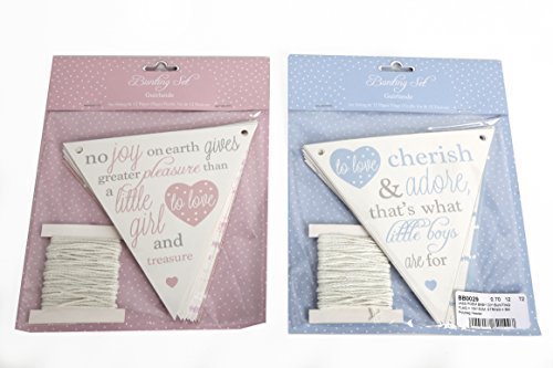 Bunting/Flags/Garland ~ BOY or GIRL ~ 12 Paper Flags & 5 Metre String (Pink)