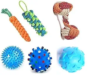 Pet Believe Puppy and Dogs Chew Rope Squeaky Teether Ball Toys (Combo of 6)