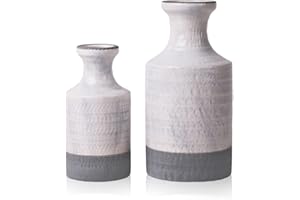 TERESA'S COLLECTIONS Vase for Flowers, 2PCS Modern Grey White Ceramic Vases for Gifts, Decorative Glazed Pottery Vase for Home Decor, Living Room, Bedroom and Mantel, 16cm/20cm Tall