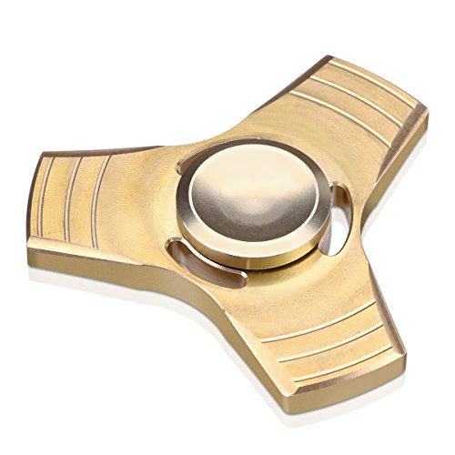 Finger Spinner, Cheeringary Anti-Anxiety Brass Fidget Tri-Spinner Fingertip Toy (EDC Focus Fidget Toy) High Speed Bearing Hand Spinner for Killing Time,Stress Reducer (Gold)