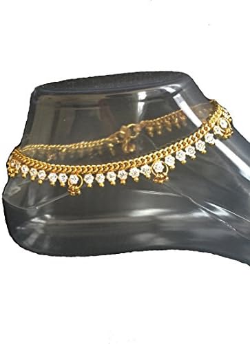Stunning Diamante Anklet Ankle Chain Pair Silver And Golden Indian Payal Bollywood (Golden)