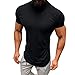 Produktbild UJUNAOR Fitness T-Shirt - Herren Männer Kurzarm Shirt Optimal für Fitnessstudio Gym Training - Passform Slim-Fit hohem Halsausschnitt Tailliert Sport & Freizeit(Schwarz,Large)