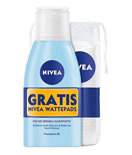 Nivea Augen Makeup Entferner, plus gratis Wattepads, 3er Pack (3 x 125 ml)