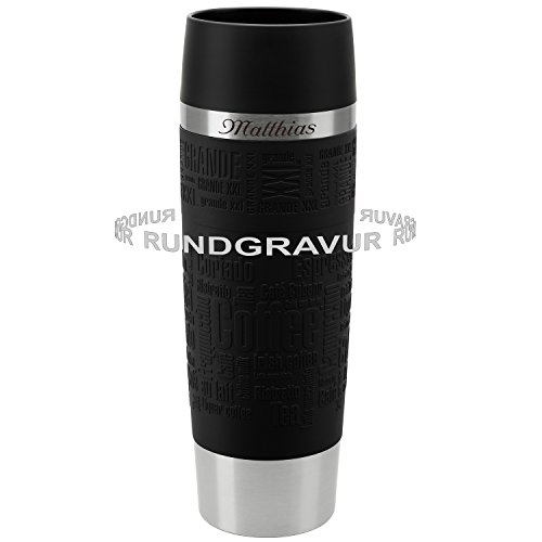 Emsa Thermobecher TRAVEL MUG Grande Schwarz 0,5 L mit persönlicher Rund-Gravur gelasert Edelstahl Soft-Touch-Manschette mit Quick Express Verschluss - 2
