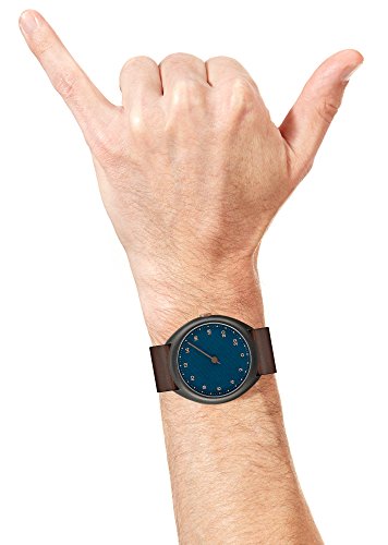 slow O 14 - Dark Brown Vintage Leather Anthracite Case Blue Dial Unisex Quartz Watch with Blue Dial Analogue Display and Dark Brown Leather Strap