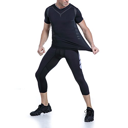 AMZSPORT Herren Kompressions-Shirt Kurzarm Funktionsshirts BaseLayer Kurzarm - 6