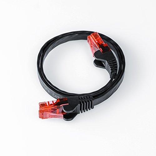 1m – CAT.6 Ethernet Gigabit LAN Netzwerkkabel / Flachbandkabel / Verlegekabel (RJ45)| 10/100/1000Mbit/s | inkl. Knickschutz | kompatibel zu CAT.5 / CAT.5e / CAT.7 | schwarz | 1,0 Meter - 3