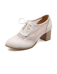 AllhqFashion Mujer Puntera Redonda Puntera Cerrada Cordones PU Sólido Tacón Medio De Salón