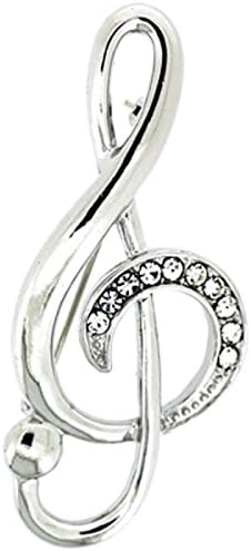 Silver & Crystal Music Note Treble Clef Brooch
