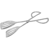 MallArt&reg; Paslanmaz &Ccedil;elik Makas Tipi Servis Maşası 25.5 cm - Ergonomik Saplı Salata, Mutfak, Izgara ve Biftek Maşası, Delikli 