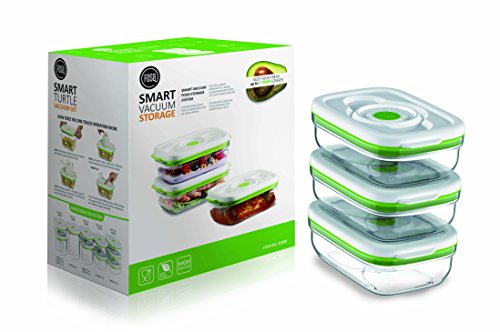 FOSA 3 x 1000ml Large Food Containers with Click-Button Vacuum Seal, Compatible Vacuum Food Storage System, White and Green…