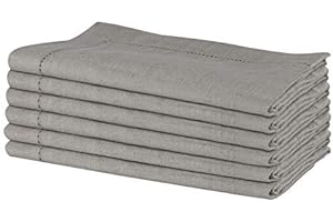 SWEETNEEDLE Sweet Needle 100% Pure Linen Napkins with Hemstitch Natural - 50x50 CM | Pack of 6 | European Flax Washable, durable and Reusable. Luxury Dinning for Christmas, New Year, Weddings, Restaurant, Party