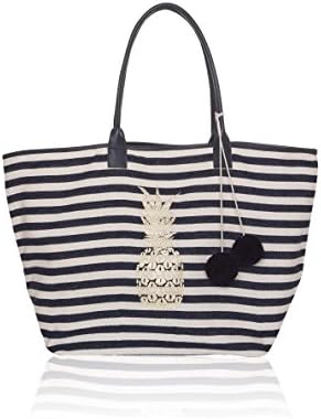 Ashiana Nautical Stripes Beach Tote Bag with Gold Pineapple Print