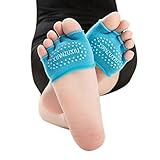 Auxma Mujer Invisible Yoga Gimnasio Antideslizante Calcetines De Dedos Para La mitad talón agarre Cinco Dedos calcetines (Azul)