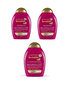 OGX Anti-Breakage Keratin Oil Shampoo 2pc & Conditioner 1pc Combo | With Keratin Proteins & Argan Oil, For Damaged hair & Split Ends, Sulfate Free Surfactants, No Parabens, 385 ml