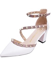 Minetom Cerrado Sandalias Verano Punta Estrecha Zapatos De La Señora Gruesa De Tacón Alto Remache Rotación Hebilla Moda Mujer Estiletes Atractivo