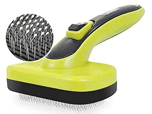 Pecute Dog Brushes Cat Brush, Self Cleaning Slicker Brush with Massage Particles, Removes 95% of Loose Hairs, Pet Grooming Brush Shedding Tools for Small Medium Dogs Cats (Medium, Upgraded Button)