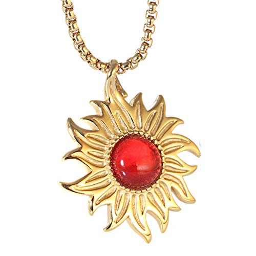 Blisfille Halskette Gold Fein Ketten Jungen Herrenkette Gothic Gold Sonne Rot Zirkonia Retro Vintag Kette