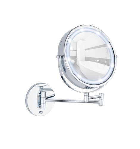 WENKO 3656530100 Power-Loc LED Wandspiegel Lumi – Befestigen ohne bohren, Spiegelfläche ø 17.5cm, 500% Vergrößerung, Stahl, 25.5 x 32 x 4-35 cm, Chrom - 7
