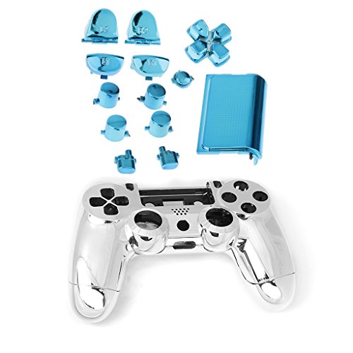 Generic Metall überzogen Vollständige Gehäuse Schale Fall Schaltfläche Bausatz Ersatzteile für PS4 Controller – Blau, one size - 2