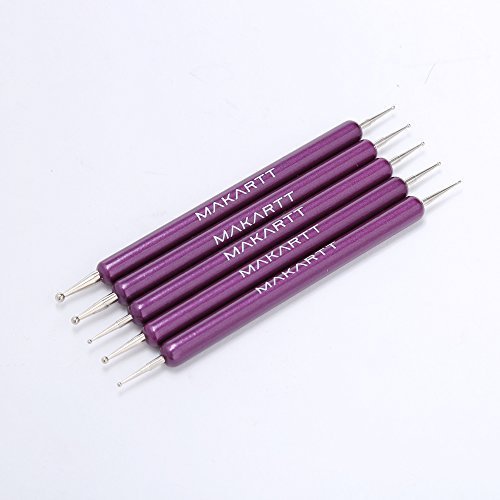 MAKARTT 5pcs/set 2 ways Purple Glossy Wood Dotting Pen Nail Art Decoration Tool