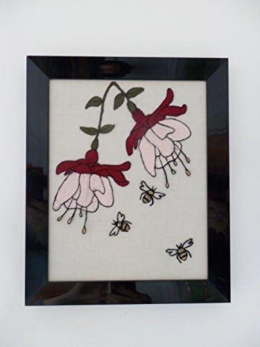 Pink Fuchsia and Bee embroidery Wall decor