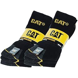 Chaussettes de travail pour hommes 6 paires Prévention des accidents renforcées au talon et à la pointe avec trame renforcée CAT CATERPILLAR fils de coton éponge d'excellente qualité (Noir, 3942)