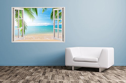 3D-Wandbild Geöffnetes Fenster – großformatig aus hochwertigem Vinyl – wiederverwendbar – 85 x 115 cm – Wandaufkleber – Wandgemälde für Wand – Hochwertige Aufkleber – Wandtattoo Fenster - 6