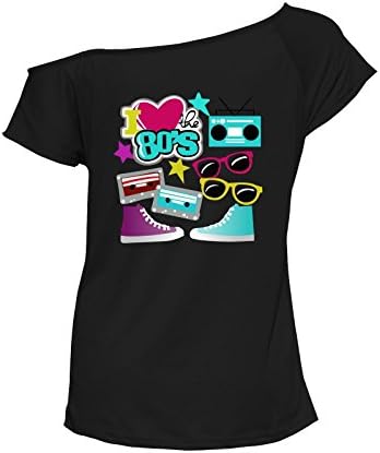 Northwest Exclusive Woman I Love The 80s leadies Rock Star Party Music Fancy Dress Costume Disco #(6363#Black T Shirt I Love The 80s Print#UK14#Womens)