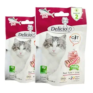 Poochles Goodies Delicio Cat Treat - Pack of 2 | Delicio Real Tuna & Liver Treat for Cats | Premium Fish Treat for Cat & Kitten | Cat Training Treats