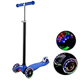 WeSkate Kinderscooter Kinderroller, höhenverstellbarer und Abnehmbarer Lenker Kick Roller Tret-Roller mit PU Rädern, mit 4-blinkenden Rädern, 2-Rädern Hinterbremsen (MG1/Dunkel Blau)