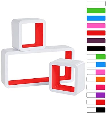 WOLTU RG9229nrt Lot de 3 Étagère murale Salon du cube rétro Étagère,étagère cube murale en Bois MDF,étagère CD DVD murale,Blanc-Rouge pur