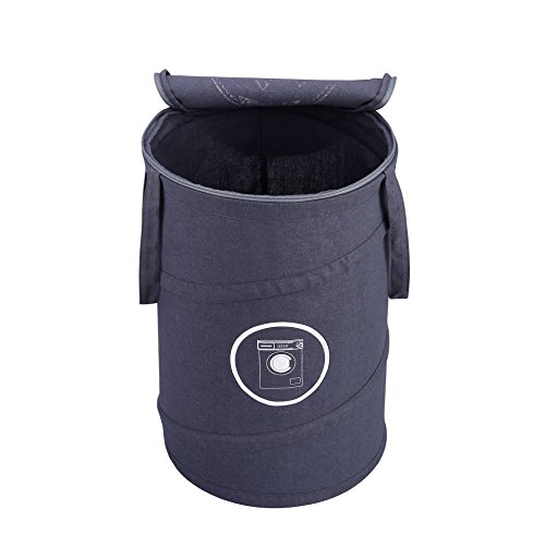FuXing Faltbar Wäschekorb Polyester Baumwolle Runden Kleidung Wäschekorb Tasche Pop-up Wäschebox Wäschesäcke Wäschekörbe Wäschesammler Wäschetruhe Wäschesack Aufbewahrungsbehälter 13.8 * 19.7 Zoll (Grau)