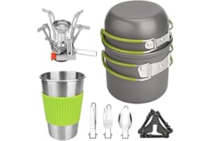 QUETA Set di pentole da picnic all'aperto con pentole e padelle antiaderenti, 1-2 persone Campeggio Escursionismo Zaino in spalla Fornello da cucina Combinazione Pentola Portatile Campo Stoviglie