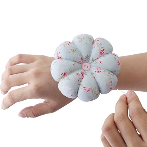 Neoviva Praktisches Nadelkissen mit Armband, Blumendesign, Ozeanblau - 3